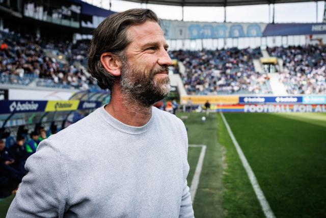 KAA Gent's Belgian head coach Rik De Mil looks on ahead of the Belgian "Pro League" First Division play-off football match between KAA Gent and RSC Anderlecht at the KAA Stadium in Ghent, northwestern Belgium on May 10, 2026. (Photo by KURT DESPLENTER / BELGA / AFP) / Belgium OUT