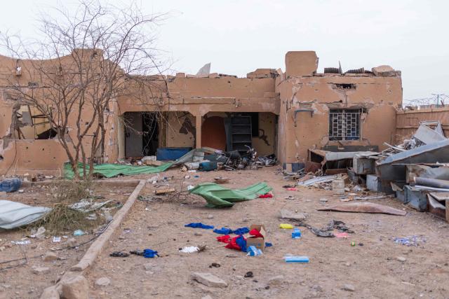 A general view of a damaged school near the Kidal regional headquarters in Kidal, on May 9, 2026. Mali's government refuses to talk to "terrorist" armed groups, the foreign minister has said, days after jihadists and allied separatists mounted unprecdented attacks against the junta. The coordinated deadly offensive by Al-Qaeda-linked jihadists and Tuareg separatists on April 25 and 26 targeted strategic towns and killed the country's influential defence minister. (Photo by AFP)