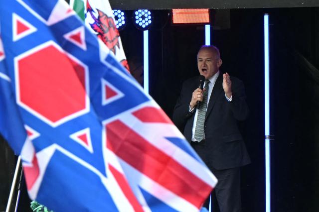 Britain's Liberal Democrats party leader Ed Davey delivers a speech during a rally organised by the Campaign Against Antisemitism, opposite Downing Street in central London on May 10, 2026. (Photo by JUSTIN TALLIS / AFP)