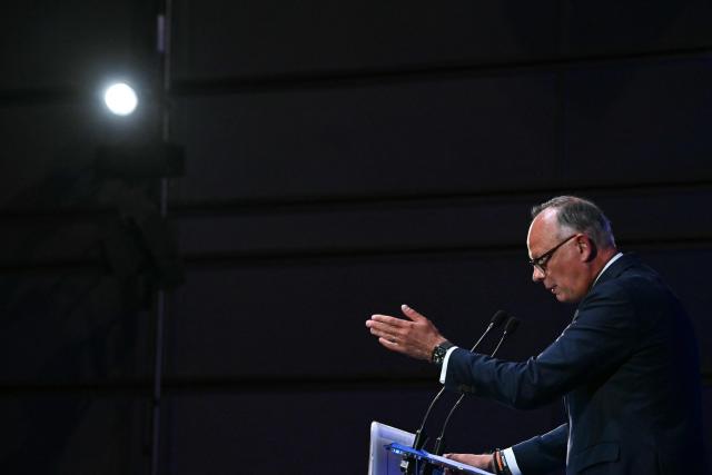 French right-wing party Horizons founder and president, mayor of Le Havre and candidate for the 2027 French presidential election Edouard Philippe addresses a party’s senior officials rally in Reims on May 10, 2026. (Photo by Martin BUREAU / AFP)