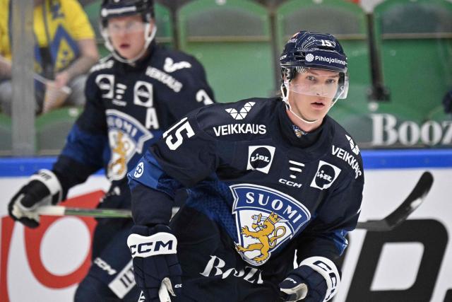Finland's Anton Lundell is pictured before the ice hockey Euro Hockey Tour (EHT) Beijer Hockey Games match between Sweden and Finland at Catena Arena in Angelholm, Sweden, on May 10, 2026. (Photo by Johan Nilsson/TT / TT News Agency / AFP) / Sweden OUT