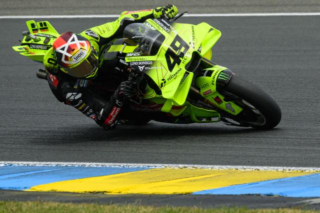 Pertamina Enduro VR46 Racing Team's Italian rider Fabio Di Giannantonio corners during the Moto GP Grand Prix of France at Le Mans, northwestern France, on May 10, 2026. (Photo by Loic VENANCE / AFP)