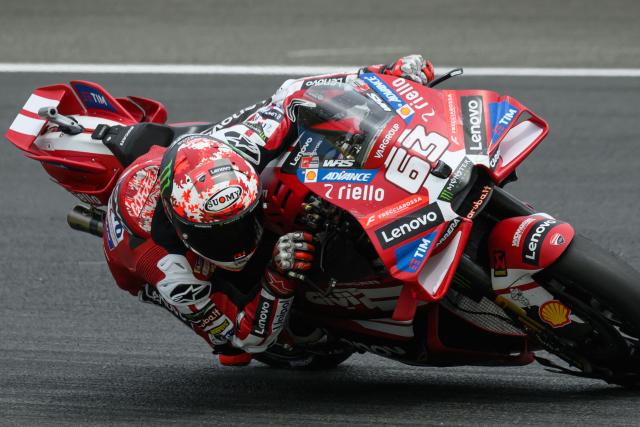 Ducati Lenovo Team's Italian rider Francesco Bagnaia corners during the Moto GP Grand Prix of France at Le Mans, northwestern France, on May 10, 2026. (Photo by Loic VENANCE / AFP)