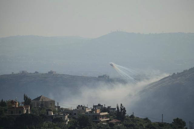 A photograph taken from the southern area of Marjayoun shows trails of smoke during Israeli shelling on the outskirts of the village of Yohmor on May 10, 2026. Lebanon's health ministry said two paramedics from the Hezbollah-affiliated Islamic Health Committee were killed and five others wounded on May 10 in Israeli strikes on the country's south despite a ceasefire. (Photo by AFP)