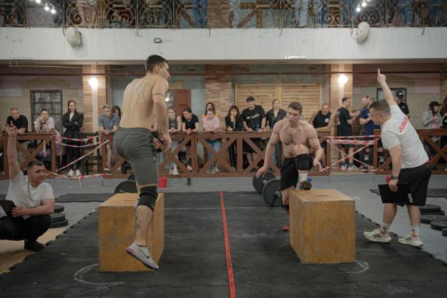 Veterans and servicemen participate in the finals of the Aventador Battle Crossfit competition in the Military category in Kharkiv on May 10, 2026, amid the Russian invasion of Ukraine. (Photo by Ivan SAMOILOV / AFP)