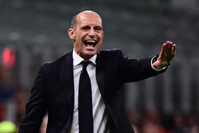 AC Milan's Italian coach Massimiliano Allegri reacts during the Italian Serie A football match between AC Milan and Atalanta Bergamo at San Siro Stadium in Milan on May 10, 2026. (Photo by Piero CRUCIATTI / AFP)
