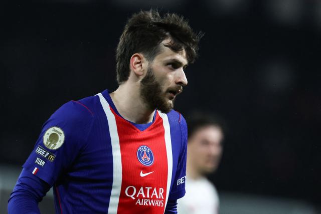 Paris Saint-Germain's Georgian forward #07 Khvicha Kvaratskhelia looks on during the French L1 football match between Paris Saint-Germain (PSG) and Stade Brestois 29 (Brest) at the Parc des Princes stadium in Paris on May 10, 2026. (Photo by Xavier GALIANA / AFP)