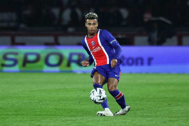 Paris Saint-Germain's French midfielder #14 Desire Doue passes the ball during the French L1 football match between Paris Saint-Germain (PSG) and Stade Brestois 29 (Brest) at the Parc des Princes stadium in Paris on May 10, 2026. (Photo by Xavier GALIANA / AFP)