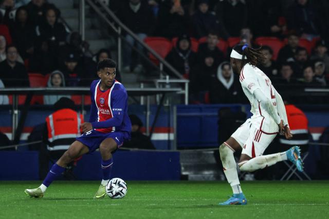 Paris Saint-Germain's French midfielder #24 Senny Mayulu controls the ball during the French L1 football match between Paris Saint-Germain (PSG) and Stade Brestois 29 (Brest) at the Parc des Princes stadium in Paris on May 10, 2026. (Photo by Xavier GALIANA / AFP)