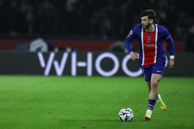 Paris Saint-Germain's Georgian forward #07 Khvicha Kvaratskhelia runs with the ball during the French L1 football match between Paris Saint-Germain (PSG) and Stade Brestois 29 (Brest) at the Parc des Princes stadium in Paris on May 10, 2026. (Photo by Xavier GALIANA / AFP)