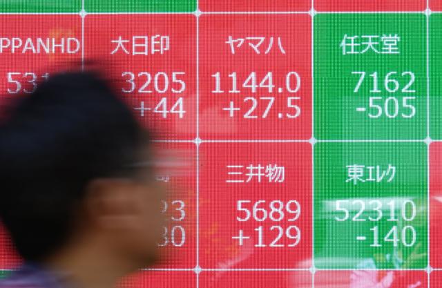 A man walks past an electronic quotation board displaying the Nikkei 225 stock prices on the Tokyo Stock Exchange, including Nintendo shares (top, R), along a street in Tokyo on May 11, 2026. Nintendo shares fell nearly 10 percent on May 11 after the Japanese gaming giant warned of lower profits and said it would hike the price of its Switch 2 console. (Photo by Kazuhiro NOGI / AFP)