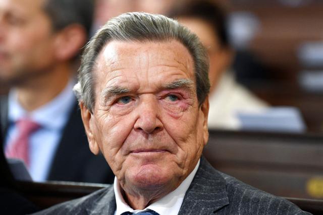 (FILES) Former German Chancellor Gerhard Schroeder attends an ecumenical service on occasion of the celebration of the German reunification in the St Michaelis church in Hamburg, Germany, on October 3, 2023. EU foreign policy chief Kaja Kallas on May 11, 2026 pushed back on Russian President Vladimir Putin's proposal ex-German leader Gerhard Schroeder could mediate with Europe on the war in Ukraine. "Gerhard Schroeder has been a high-level lobbyist for Russian state-owned companies. So it's clear why Putin wants him to be the person so that actually, you know, he would be sitting on both sides of the table," Kallas said. (Photo by Gregor Fischer / POOL / AFP)