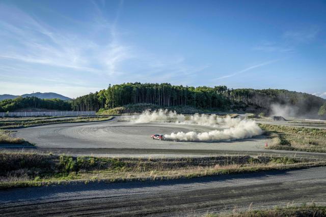 TOPSHOT - In this picture taken on May 7, 2026, a Toyota GR YARIS drives on a test course at the Toyota Technical Center Simoyama in Toyota, Aichi Prefecture. (Photo by Yuichi YAMAZAKI / AFP)