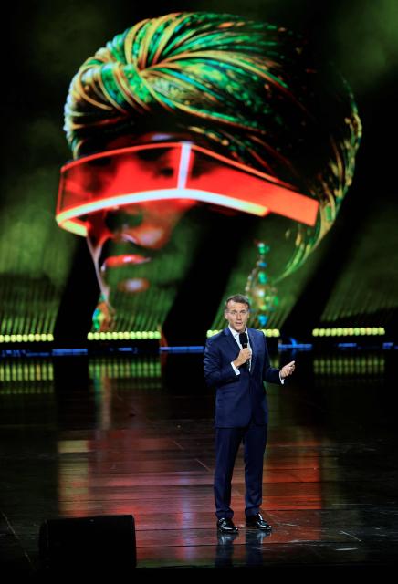 France's President Emmanuel Macron speaks on stage before the Africa Forward Le Concert at the Kasarani Indoor Arena in Nairobi on May 12, 2026. (Photo by Ludovic MARIN / AFP)