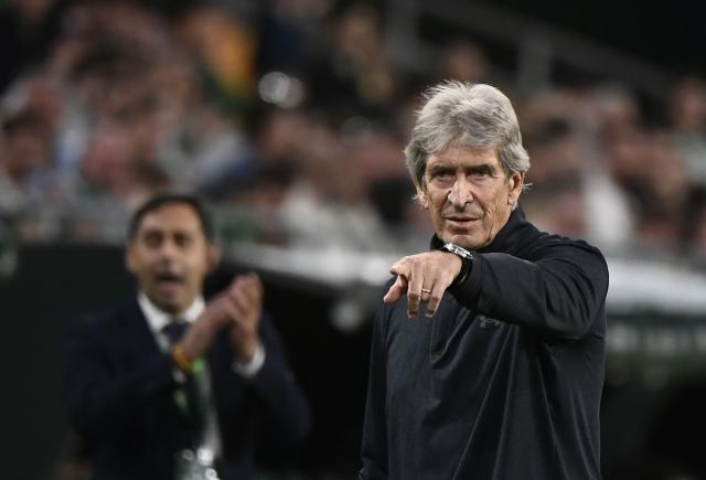 Real Betis' Chilean coach Manuel Pellegrini gestures on the touchline during the Spanish league football match between Real Betis and Elche CF at Benito Villamarin Stadium in Seville on May 12, 2026. (Photo by CRISTINA QUICLER / AFP)
