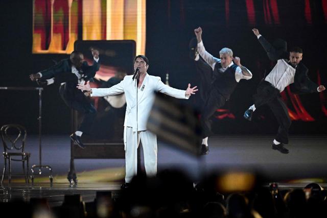 Italian singer Sal Da Vinci, representing Italy with the song 'Per Sempre Si', performs during the first semi-final of the Eurovision Song Contest 2026 (ESC) at Wiener Stadthalle in Vienna, Austria on May 12, 2026. (Photo by Tobias SCHWARZ / AFP)