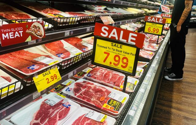 Meat is seen for sale in a supermarket in Alhambra, California on May 12, 2026. Consumer inflation in the United States hit a three-year high in April, with the economic fallout of US President Donald Trump's Iran war rippling through the world's largest economy. The consumer price index (CPI) rose 3.8 percent year-on-year, up from March's 3.3 percent figure, the US Bureau of Labor Statistics (BLS) said on Tuesday. (Photo by Frederic J. BROWN / AFP)