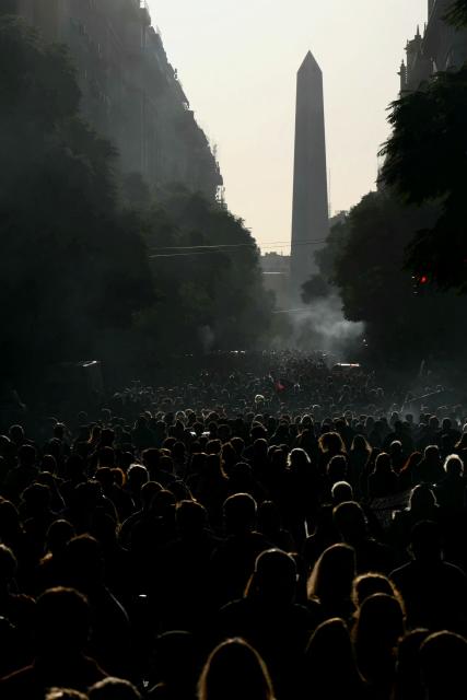 University students and workers take part in a protest against the Javier Milei government's policies at Plaza de Mayo square in Buenos Aires on May 12, 2026. (Photo by Luis ROBAYO / AFP)