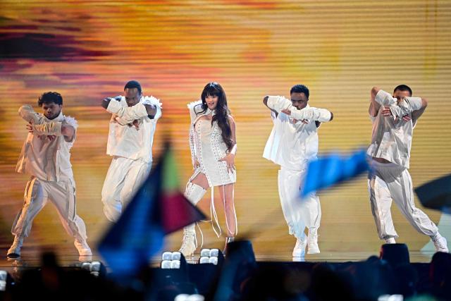 Belgian singer Alice Van Eesbeeck, aka Essyla and representing Belgium with the song 'Dancing on the Ice', performs during the first semi-final of the Eurovision Song Contest 2026 (ESC) at Wiener Stadthalle in Vienna, Austria on May 12, 2026. (Photo by Tobias SCHWARZ / AFP)