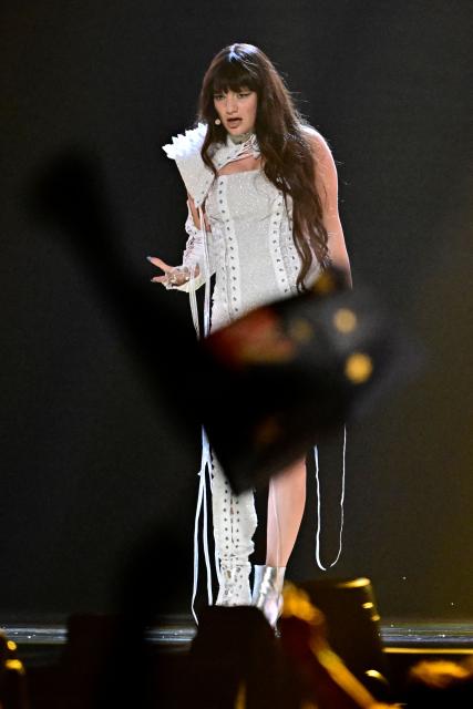 Belgian singer Alice Van Eesbeeck, aka Essyla and representing Belgium with the song 'Dancing on the Ice', performs during the first semi-final of the Eurovision Song Contest 2026 (ESC) at Wiener Stadthalle in Vienna, Austria on May 12, 2026. (Photo by Tobias SCHWARZ / AFP)