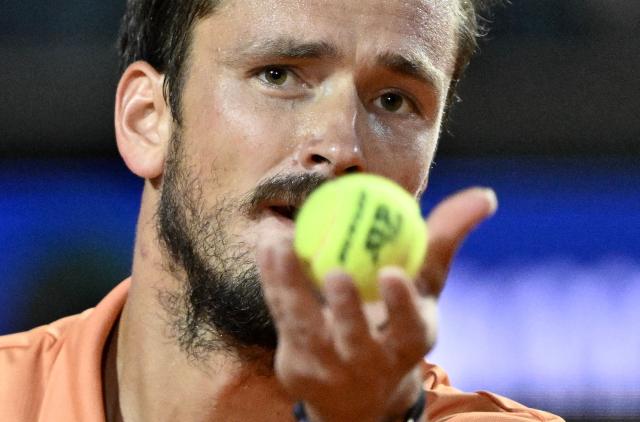 Russia's Daniil Medvedev serves to Argentina's Thiago Agustin Tirante during the ATP Rome Open tennis tournament at Foro Italico in Rome on May 12, 2026. (Photo by Tiziana FABI / AFP)