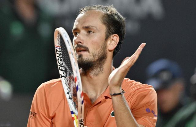 Russia's Daniil Medvedev celebrates after winning against Argentina's Thiago Agustin Tirante in the ATP Rome Open tennis tournament at Foro Italico in Rome on May 12, 2026. (Photo by Tiziana FABI / AFP)