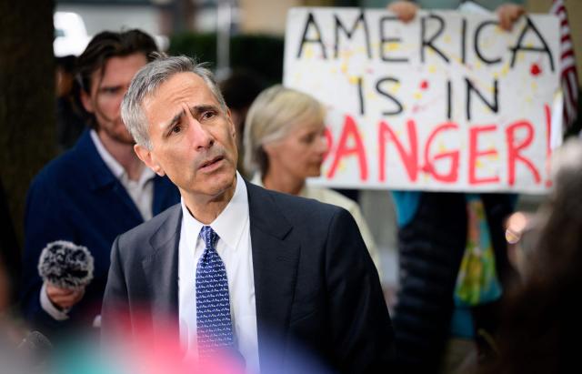 William Savitt, attorney for Sam Altman and OpenAI, speaks to the media outside the federal courthouse during proceedings in the trial over his lawsuit against OpenAI in Oakland, California, on May 12, 2026. Musk, the founder of Tesla and SpaceX, alleges that Altman and co-founder Greg Brockman misappropriated his $38 million donations when OpenAI abandoned its original nonprofit and philanthropic mission to become the for-profit giant behind ChatGPT. (Photo by JOSH EDELSON / AFP)