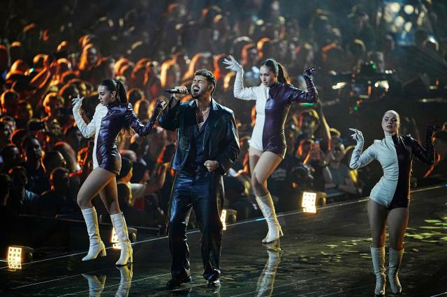 Israeli singer Noam Bettan, representing Israel with the song 'Michelle', performs performs during the first semi-final of the Eurovision Song Contest 2026 (ESC) at Wiener Stadthalle in Vienna, Austria on May 12, 2026. (Photo by GEORG HOCHMUTH / APA / AFP) / Austria OUT
