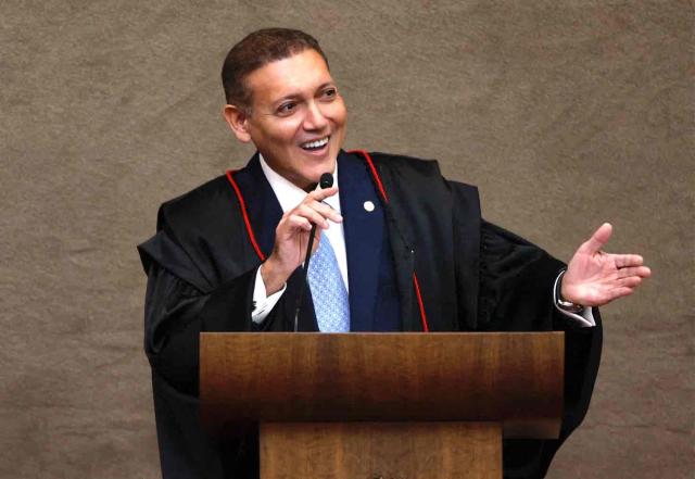 Judge Nunes Marques, President of the Superior Electoral Court (TSE), speaks during his swearing-in ceremony in Brasilia on May 12, 2026. (Photo by Sergio LIMA / AFP)