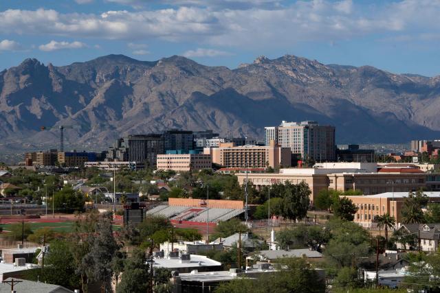 A view of downtown Tucson, Arizona, is seen on May 7, 2026. In the Strait of Hormuz, US warships menace Iran's oil tankers. In Washington, President Donald Trump threatens nothing less than "complete victory" will suffice. But in Tucson, they're getting ready to welcome the Iranian football team as if nothing were amiss. The city, an oasis of manicured lawns in the Arizona desert, is set to be the base camp for "Team Melli" when the world's biggest sporting spectacle opens in the US, Mexico and Canada next month. (Photo by Rebecca NOBLE / AFP)