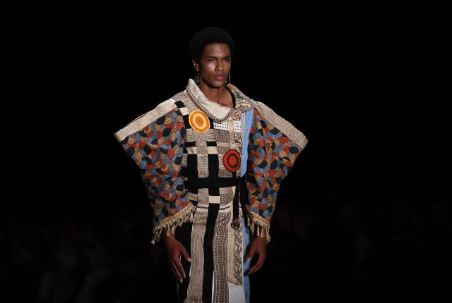 A model presents a creation by Colombian designer Monica Fonnegra at Puente catwalk during Bogota Fashion Week on May 12, 2026. (Photo by Raul ARBOLEDA / AFP)
