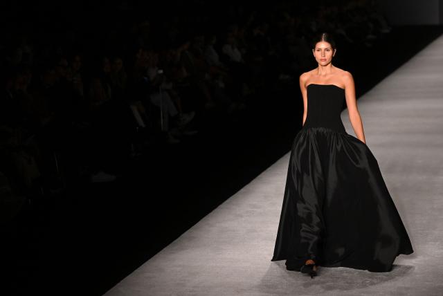 A model presents a creation by Lorant & Co collection during Bogota Fashion Week on May 12, 2026. (Photo by Raul ARBOLEDA / AFP)