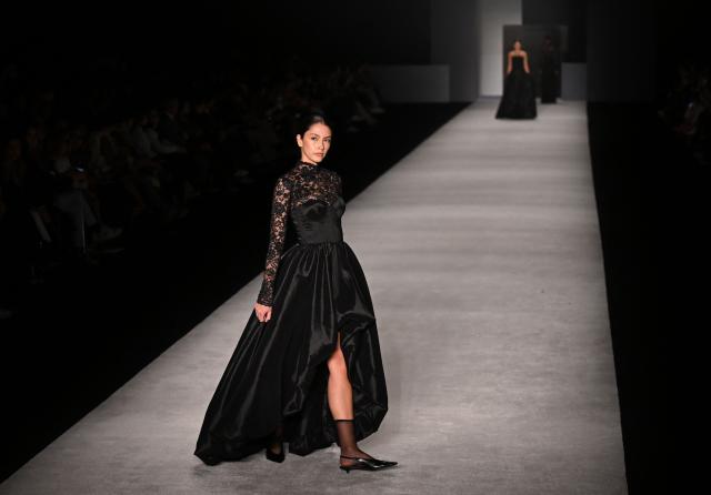 A model presents a creation by Lorant & Co collection during Bogota Fashion Week on May 12, 2026. (Photo by Raul ARBOLEDA / AFP)