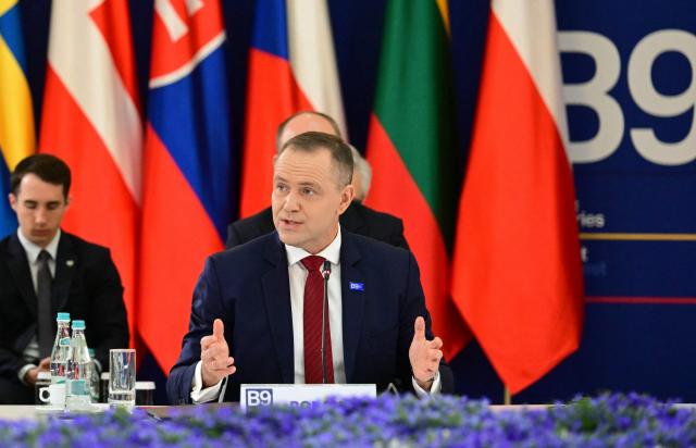 Poland's President Karol Nawrocki speaks at the start of the plenary the summit of the Bucharest Nine (B9) and the Nordic countries at the Cotroceni Palace in Bucharest, Romania on May 13, 2026. The event is co-chaired by the President of Romania and the President of Poland under the overarching theme of 'Delivering More for Transatlantic Security' and will focus on transatlantic security and NATOs forthcoming summit in Ankara. The B9 format, also known as NATO's Eastern Flank, includes Bulgaria, the Czech Republic, Estonia, Hungary, Latvia, Lithuania, Poland, Romania and Slovakia. (Photo by Daniel MIHAILESCU / AFP)