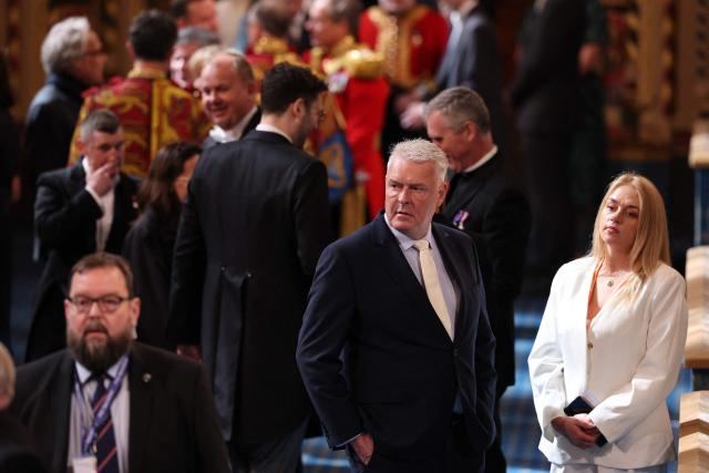 Reform UK Chief Whip Lee Anderson (C) waits in the Royal Gallery ahead of the State Opening of Parliament at the Houses of Parliament, in London, on May 13, 2026. (Photo by Adrian Dennis / POOL / AFP)