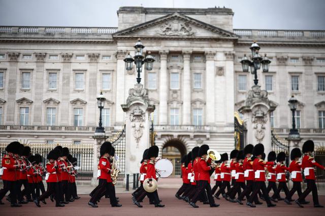 Household Division Foot Guards parade outside Buckingham Palace during the State Opening of Parliament, in London on May 13, 2026. (Photo by Henry Nicholls / AFP)