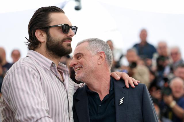French actor Pio Marmai and French film director and screenwriter Pierre Salvadori pose during a photocall of the film "La Venus electrique" (The Electric Kiss)" at the 79th edition of the Cannes Film Festival in Cannes, southern France on May 13, 2026. (Photo by Sameer AL-DOUMY / AFP)