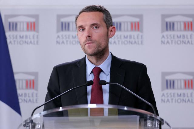 Droite Republicaine's MP Alexandre Portier, president of the Committee on Cultural Affairs and Education addresses the media during a press conference following the publication of the report of inquiry into the protection of national heritage and the security of museums, at The National Assembly, France's lower house of parliament in Paris on May 13, 2026. (Photo by Thomas SAMSON / AFP)