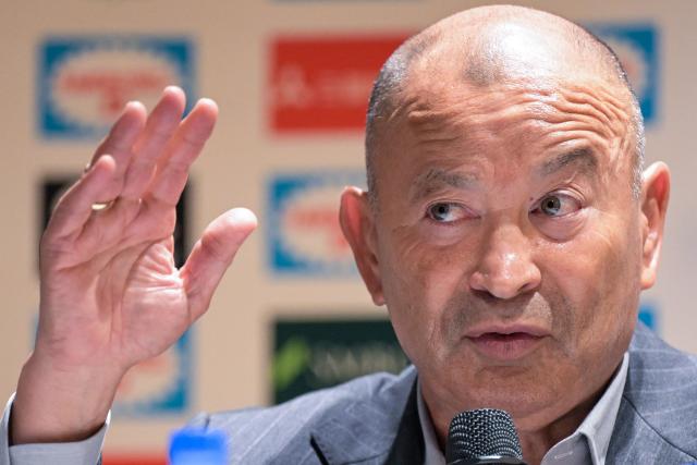 (FILES) Japan national rugby union team head coach Eddie Jones speaks during a press conference to speak about the new squad for upcoming summer matches in Tokyo on June 12, 2025. Japan suspended head coach Eddie Jones for six weeks and cut his salary on May 13, 2026, for "verbal abuse directed at local officials" during an Australian tour. (Photo by Richard A. Brooks / AFP)