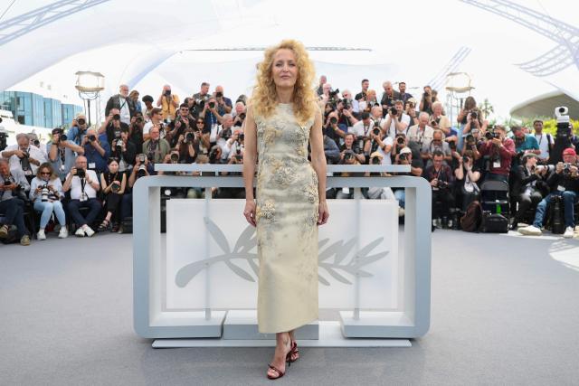 US actress Gillian Anderson poses during a photocall of the film "Teenage Sex and Death at Camp Miasma" at the 79th edition of the Cannes Film Festival in Cannes, southern France on May 13, 2026. (Photo by Sameer AL-DOUMY / AFP)
