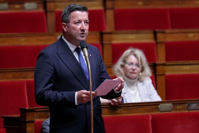 Ensemble Pour la Republique's MP Karl Olive speaks during a session of questions to the government at The National Assembly, France's lower house of parliament in Paris on May 13, 2026. (Photo by Thomas SAMSON / AFP)