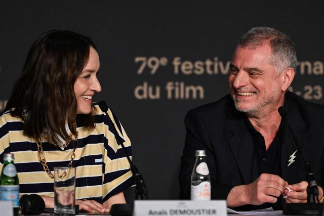French actress Anais Demoustier and French film director and screenwriter Pierre Salvadori attend the press conference of the film "La Venus electrique" (The Electric Kiss)" at the 79th edition of the Cannes Film Festival in Cannes, southern France on May 13, 2026. (Photo by Anna KURTH / AFP)