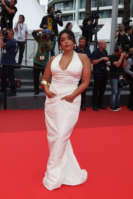 Mexican actress Adriana Paz arrives for the screening of the film "Ceniza en la Boca" at the 79th edition of the Cannes Film Festival in Cannes, southern France on May 13, 2026. (Photo by Valery HACHE / AFP)