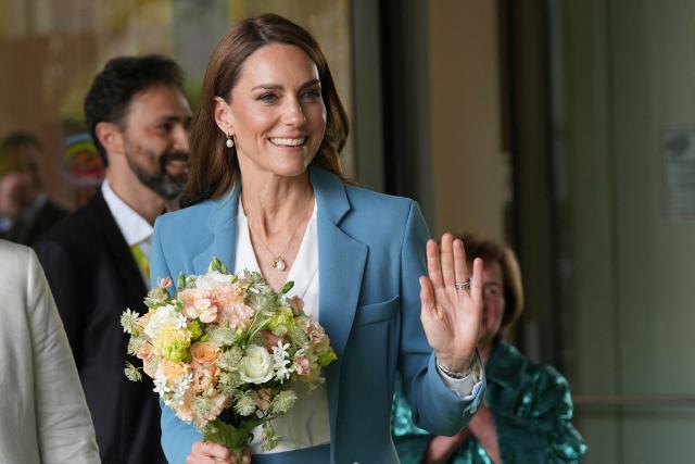 Britain's Catherine, Princess of Wales, waves leaving the Loris Malaguzzi International Centre, part of a two-day trip, in Reggio Emilia, Italy, on May 13, 2026. Opened in 2006, the Loris Malaguzzi International Centre serves as a meeting place for 
international researchers, teachers, and families, focusing on creativity, research, and the 
documentation of children’s learning. (Photo by Antonio Calanni / POOL / AFP)