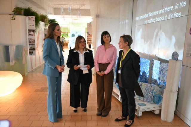Britain's Catherine, Princess of Wales, visits the Scuola Comunale d'infanzia Anna Frank, a municipal pre-school for 3 – 6-year-olds, part of a two-day trip, in Reggio Emilia, Italy, on May 13, 2026. The school places particular value on learning through creativity and relationships, reflecting the core principles of the Reggio Emilia Approach. (Photo by Marco BERTORELLO / POOL / AFP)