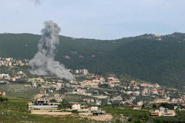Smoke rises from the site of an Israeli airstrike that targeted the southern Lebanese village of Jarjouaa on May 13, 2026. Israel intensified strikes on Lebanon on May 13 with the health ministry reporting 12 people killed in attacks targeting cars, mostly south of Beirut, despite a ceasefire between Israel and Hezbollah. (Photo by Kawnat HAJU / AFP)
