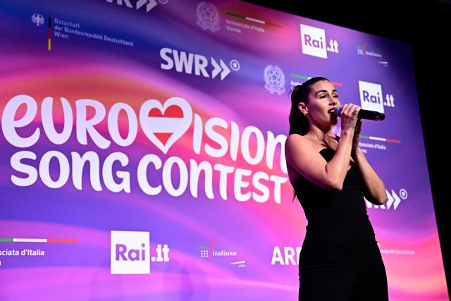 German singer Sarah Engels, representing Germany with the song 'Fire', performs during a reception at Museumsquartier art center in Vienna on May 13, 2026, during Eurovision Week. (Photo by Tobias SCHWARZ / AFP)