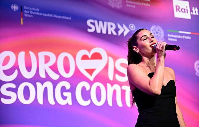 German singer Sarah Engels, representing Germany with the song 'Fire', performs during a reception at Museumsquartier art center in Vienna on May 13, 2026, during Eurovision Week. (Photo by Tobias SCHWARZ / AFP)
