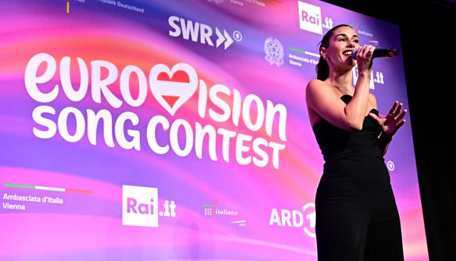 German singer Sarah Engels, representing Germany with the song 'Fire', performs during a reception at Museumsquartier art center in Vienna on May 13, 2026, during Eurovision Week. (Photo by Tobias SCHWARZ / AFP)