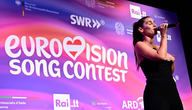 German singer Sarah Engels, representing Germany with the song 'Fire', performs during a reception at Museumsquartier art center in Vienna on May 13, 2026, during Eurovision Week. (Photo by Tobias SCHWARZ / AFP)